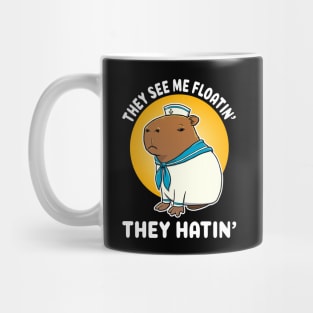 They see me floatin they hatin Cartoon Capybara Sailor Mug